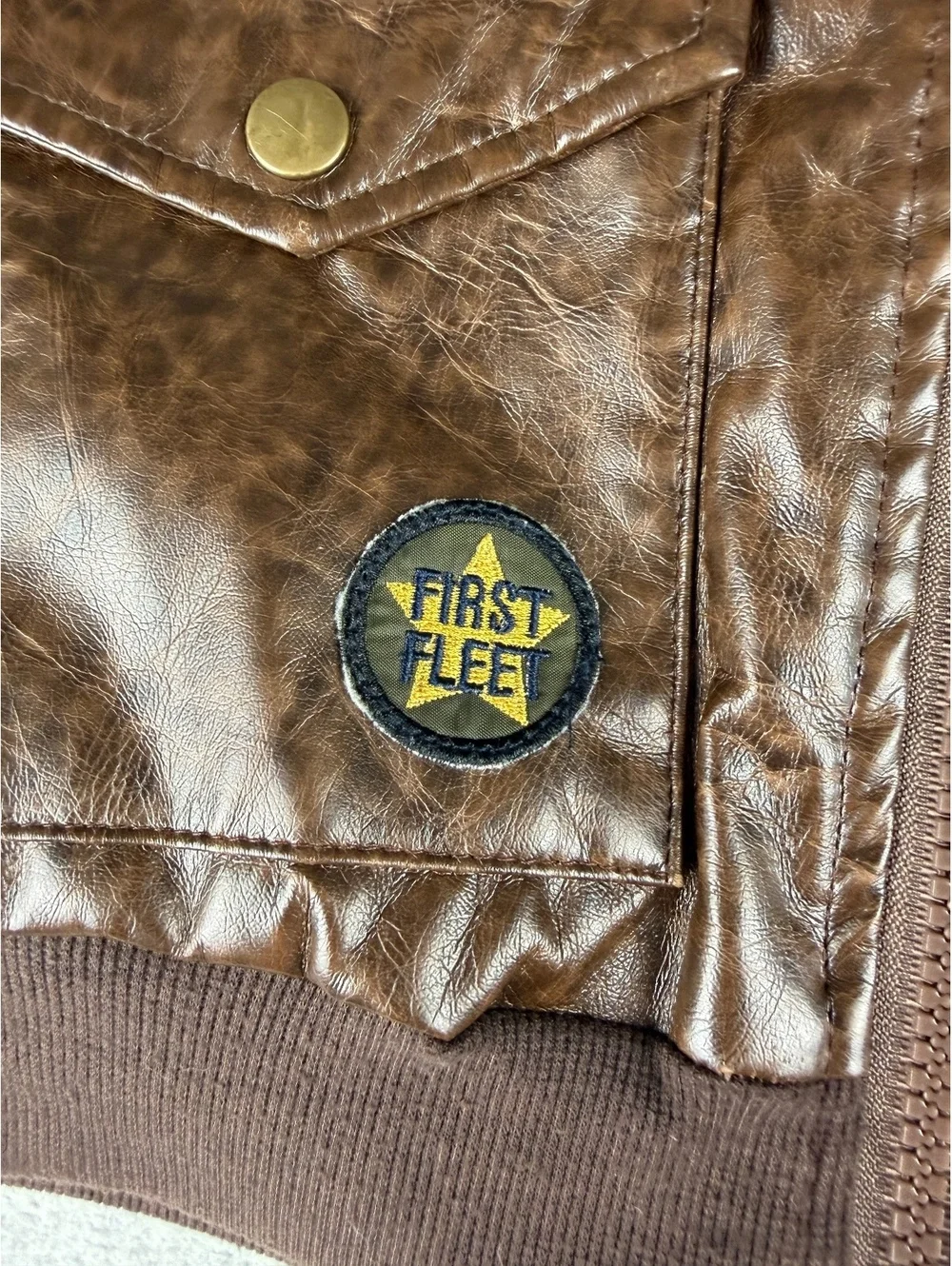 Authentic Kids Aviator Bomber Jacket Size 7 Brown Faux Leather Sherpa